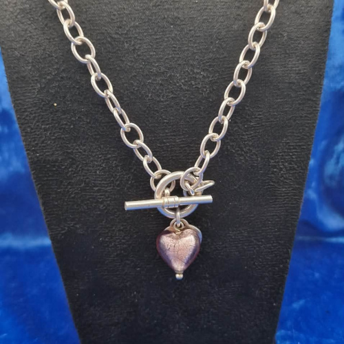 Necklace 17" T-bar toggle clasp and a Glass heart